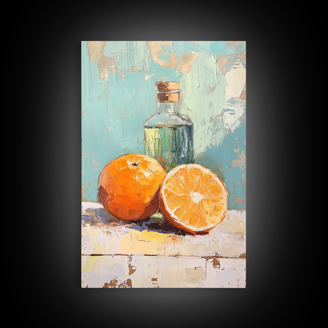 Orange Citrus Still Life Canvas Print, Kitchen Wall Art, Fruit Painting, Mediterranean Decor, Food Lover Gift, Home Decor