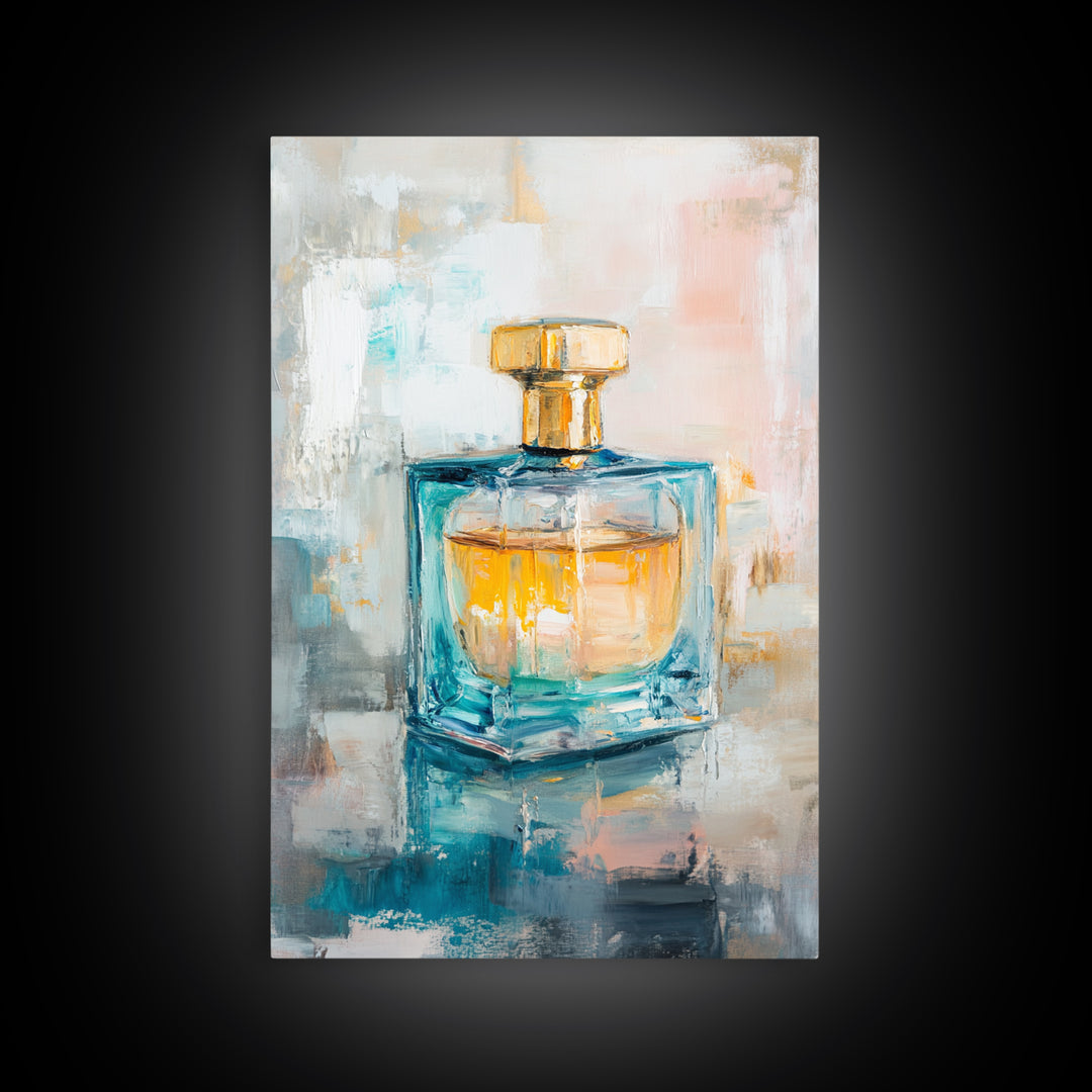 Turquoise Glass Perfume Bottle Wall Art, Chic Vanity Decor, Feminine Bathroom Art Print, Modern Glam Gift For Her, Home Decor