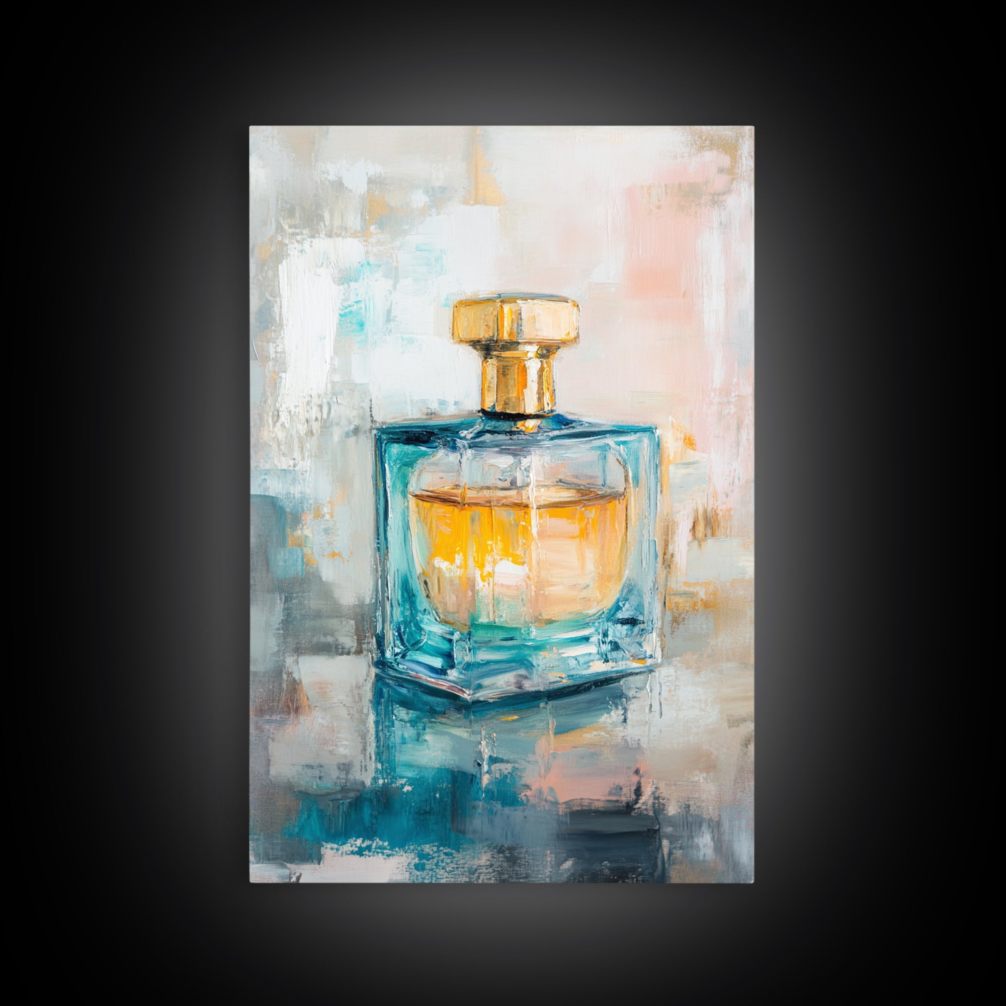 Turquoise Glass Perfume Bottle Wall Art, Chic Vanity Decor, Feminine Bathroom Art Print, Modern Glam Gift For Her, Home Decor