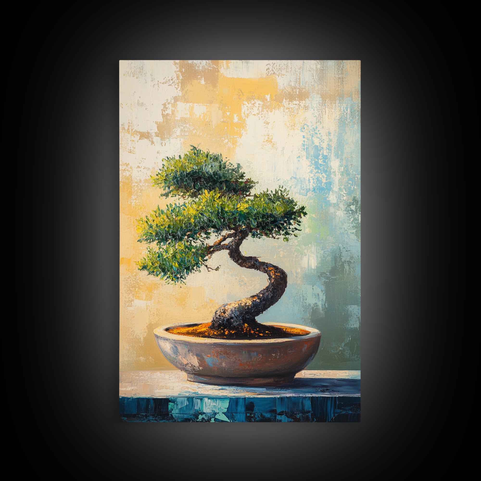 Twisted Bonsai Tree In Bowl Framed Canvas Print, Zen Wall Art, Japandi Home Decor, Mindfulness Office Decor Gift For Meditation Room