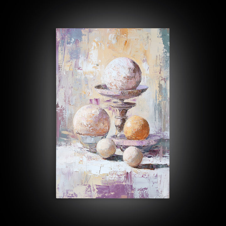Textured White And Orange Spheres Canvas Print, Abstract Still Life Wall Art, Modern Neutral Decor For Living Room Gift For Her
