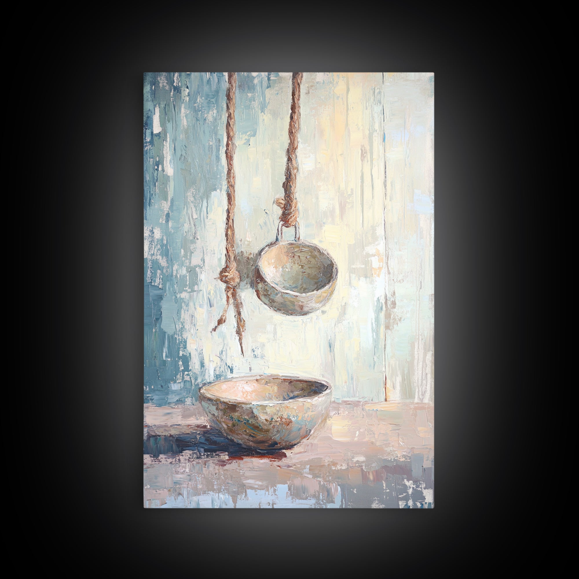 Hanging Ceramic Bowls Wall Art, Wabi Sabi Still Life Canvas Print, Neutral Rustic Kitchen Decor, Japandi Wall Decor Gift