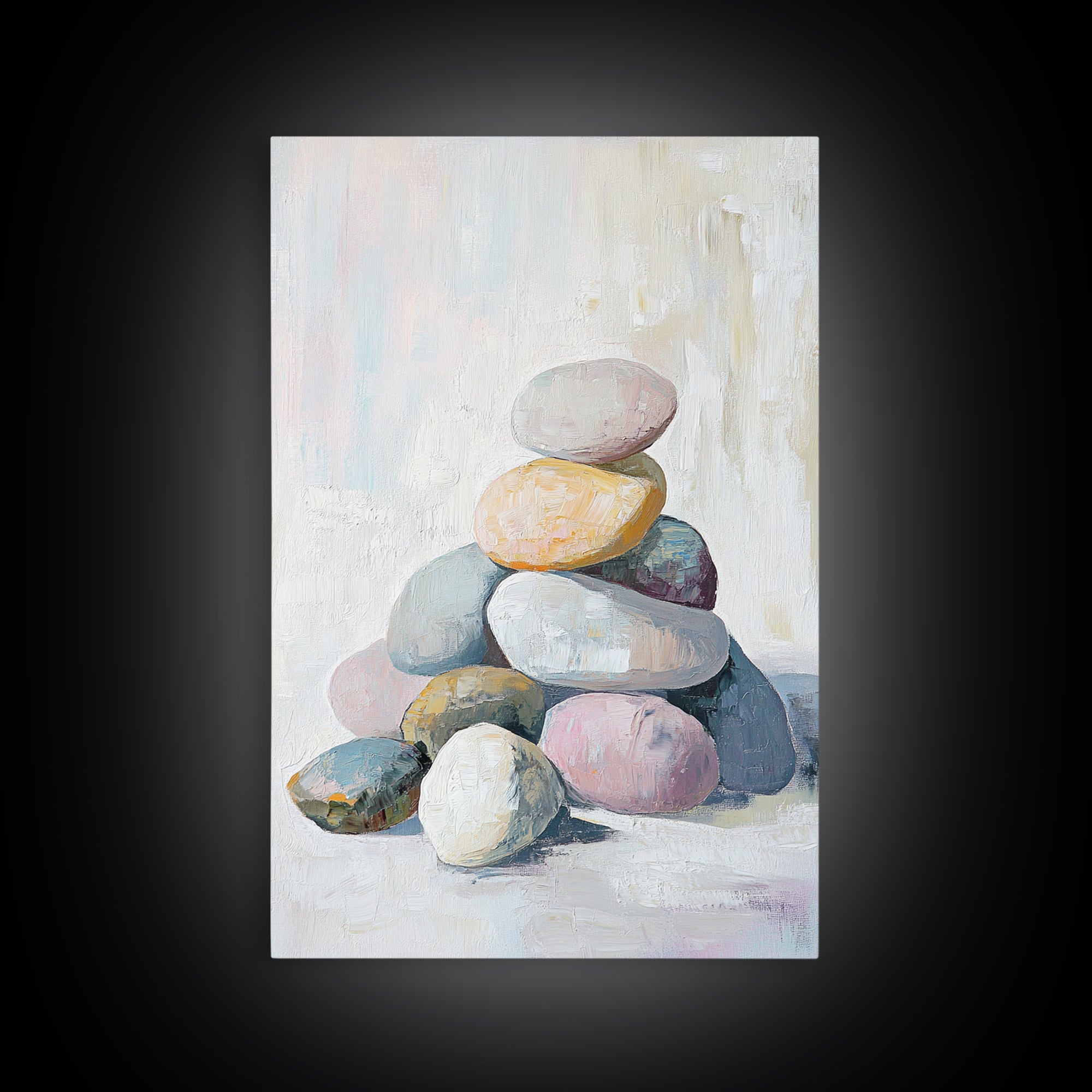 Stacked Pastel Stones Canvas Print, Zen Spa Wall Art, Neutral Bathroom Decor, Minimalist Wall Art, Calming Home Decor Gift