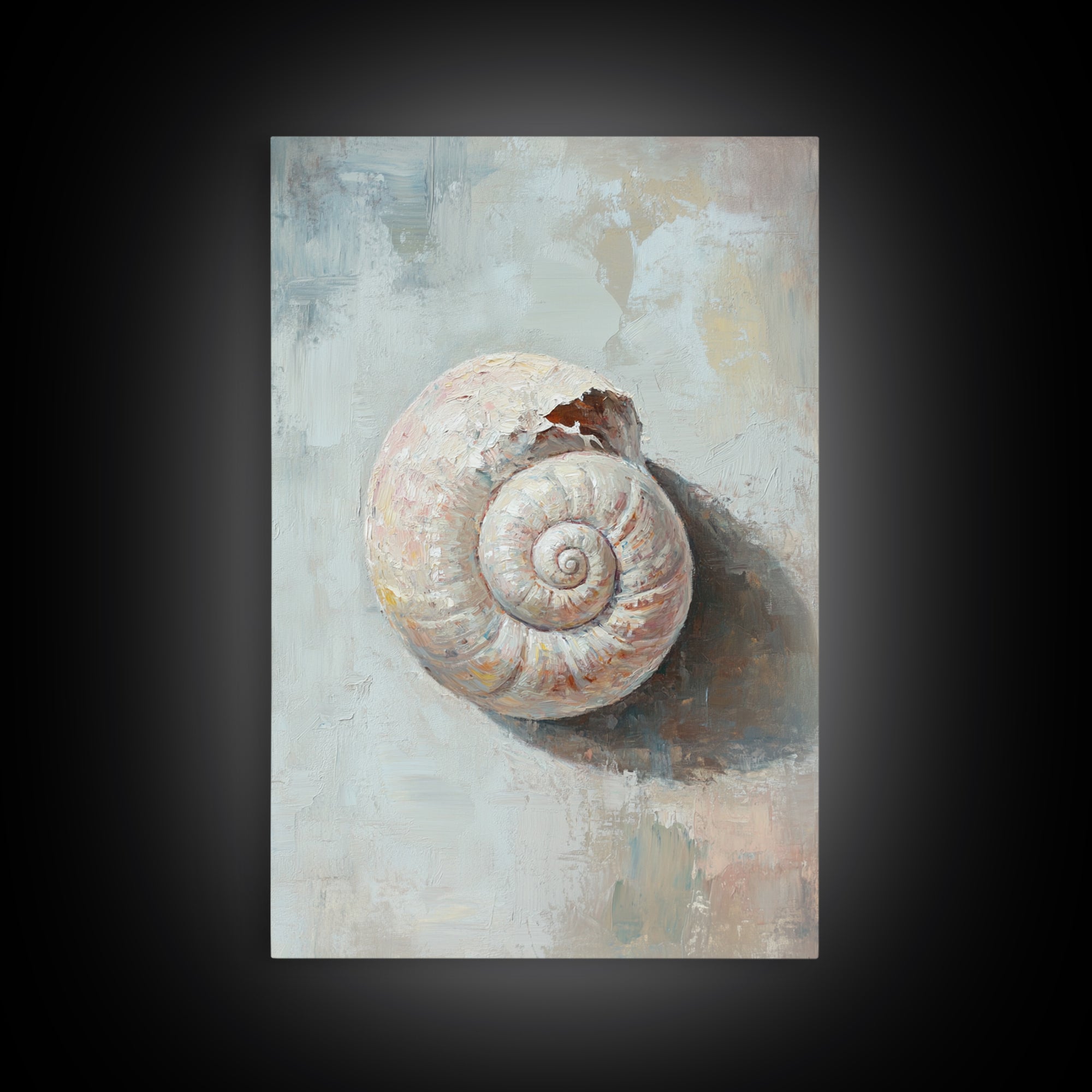 Textured Seashell Still Life Framed Canvas Print, Coastal Wall Art, Beach House Decor, Nautical Bathroom Wall Decor, Ocean Art