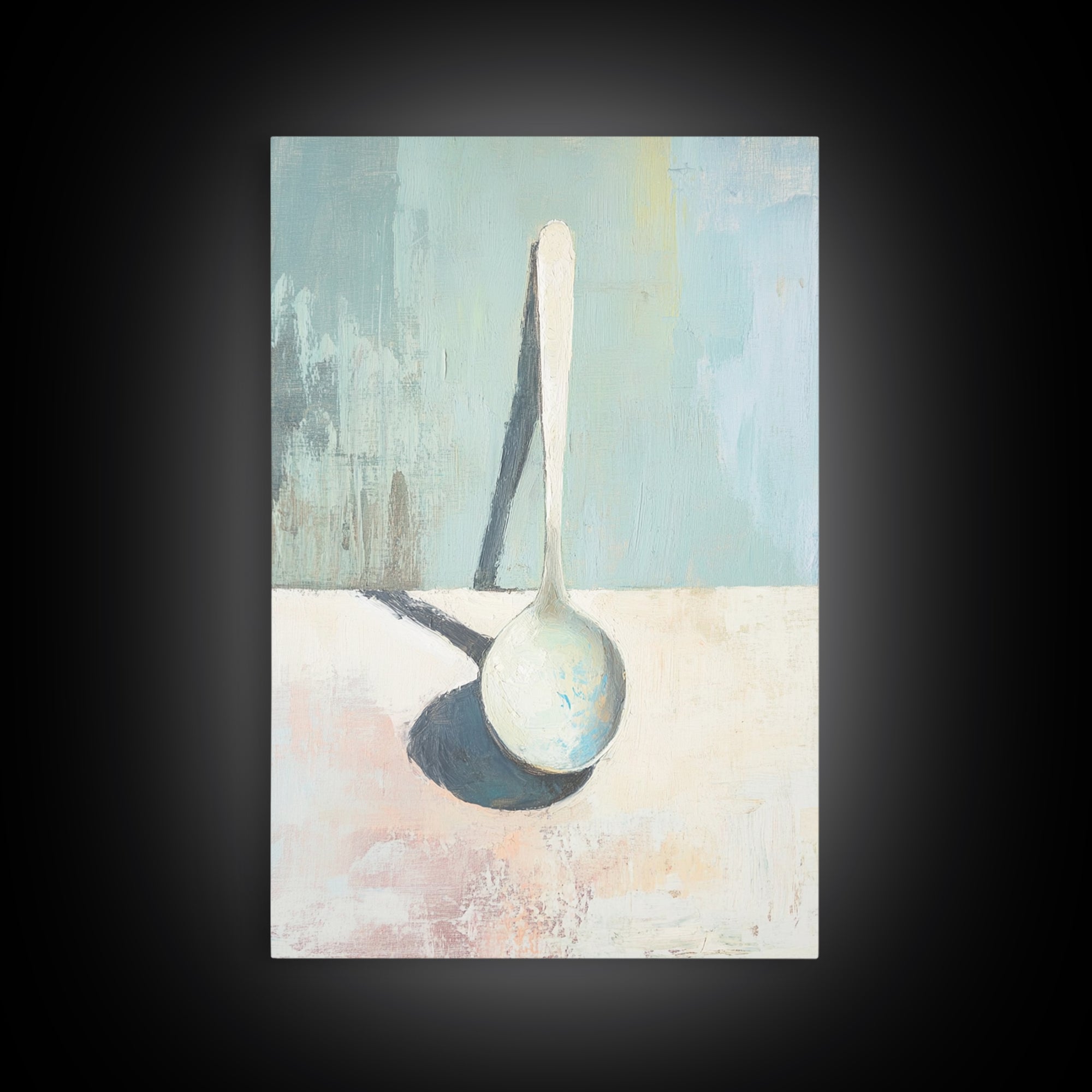 Single White Spoon Minimal Still Life Wall Art, Blue Shadow Minimalist Decor, Neutral Kitchen Print, Modern Canvas Print