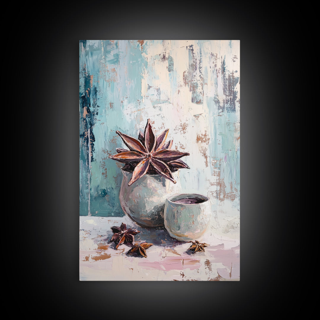 Star Anise And Ceramic Cup Spice Wall Art, Cozy Kitchen Decor, Rustic Food Still Life Canvas Print, Housewarming Gift For Her
