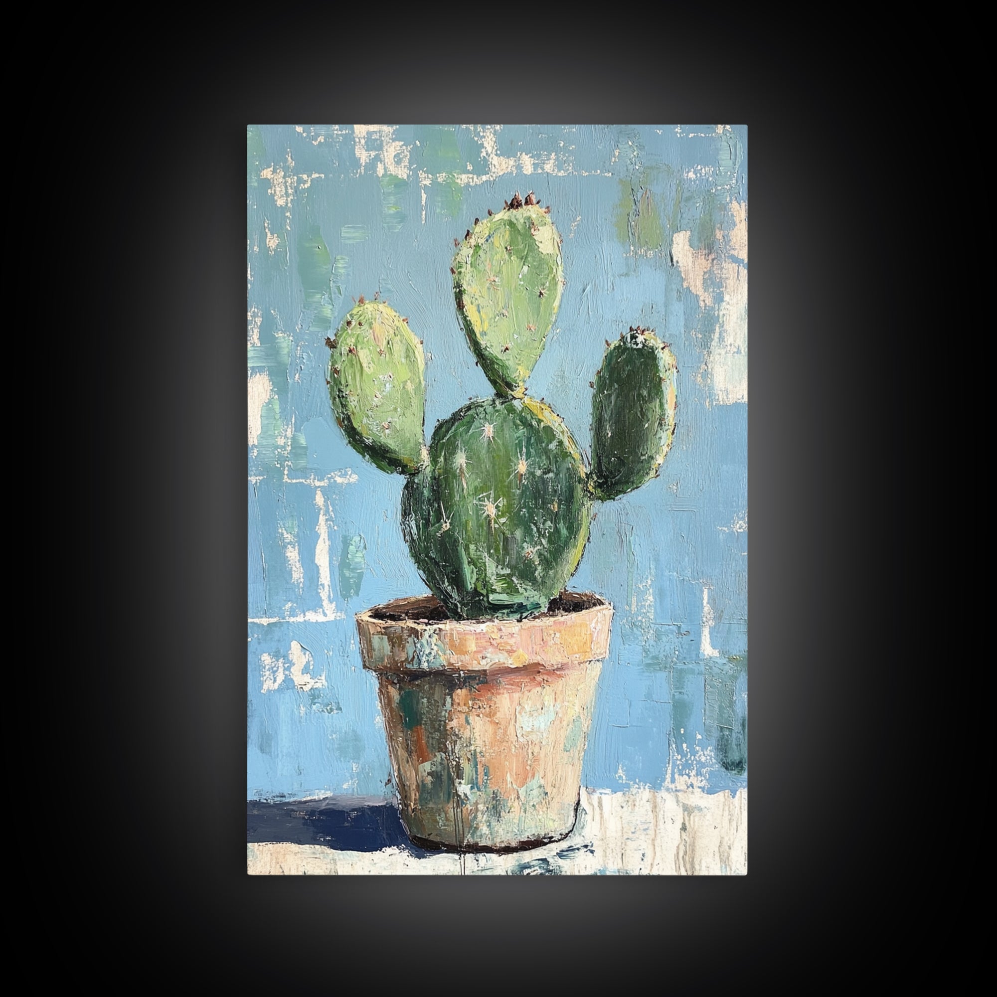 Prickly Pear Cactus In Clay Pot Wall Art, Desert Botanical Canvas Print, Southwest Decor, Plant Lover Housewarming Gift Idea