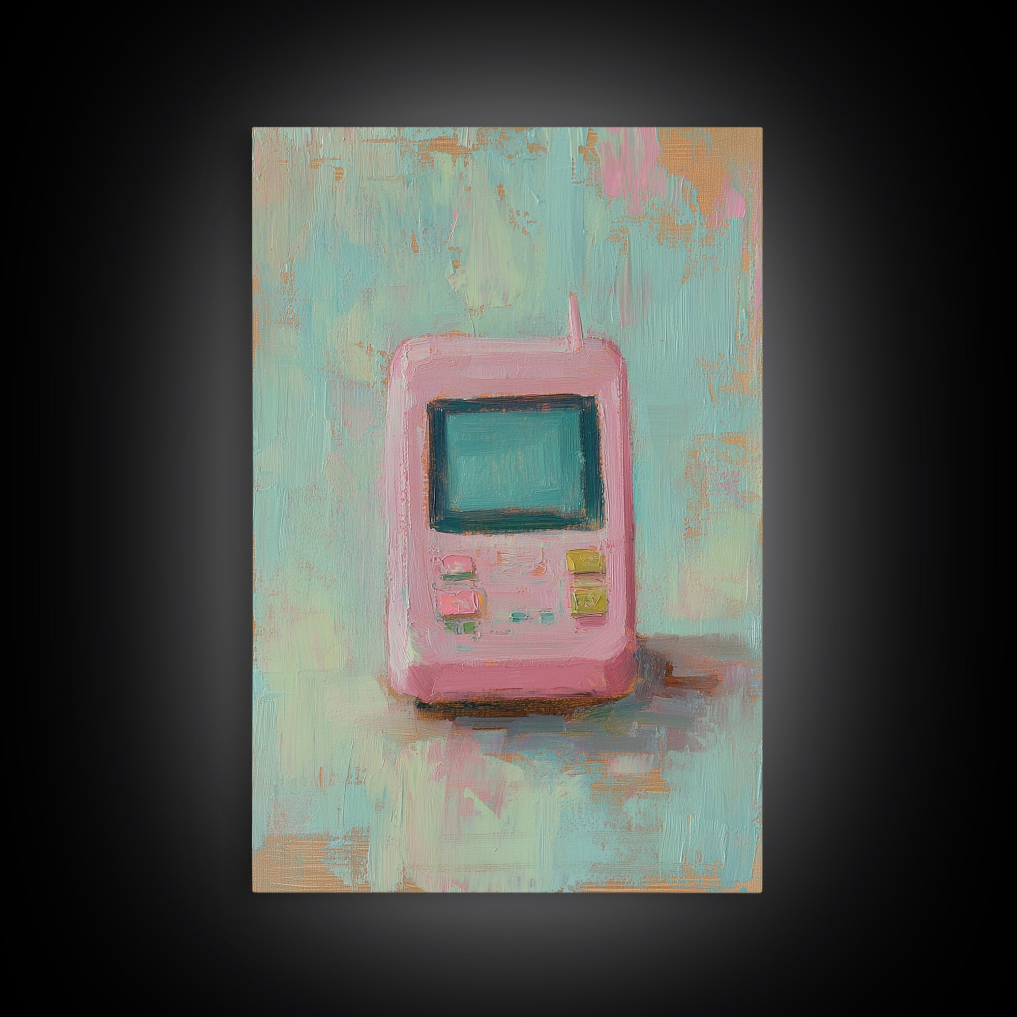 Pink Retro Handheld Game Wall Art, Nostalgic Tech Canvas Print, 90s Decor, Gamer Gift, Pastel Office Desk Art, Unique Home Decor