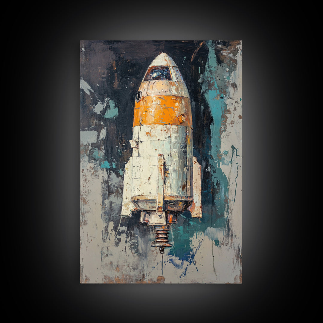 Retro Rocket Ship Spacecraft Wall Art, Sci Fi Wall Art, Futuristic Decor, Space Wall Decor, Gaming Room Art, Large Canvas Art
