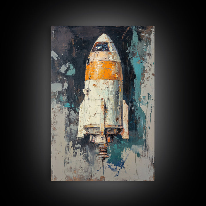 Retro Rocket Ship Spacecraft Wall Art, Sci Fi Wall Art, Futuristic Decor, Space Wall Decor, Gaming Room Art, Large Canvas Art