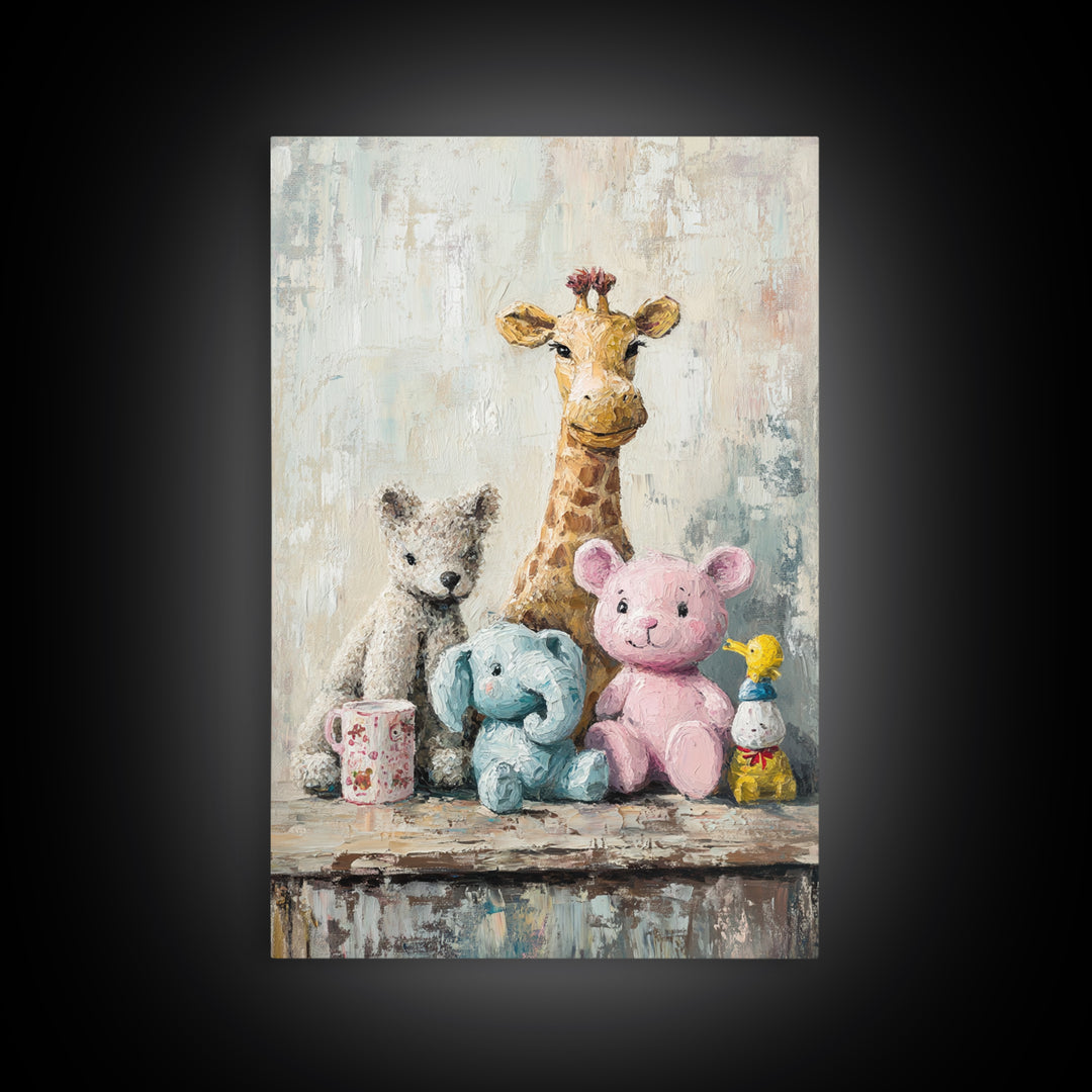 Whimsical Nursery Stuffed Animals Wall Art, Giraffe Teddy Bear Elephant Print, Kids Room Decor, Baby Shower Gift For Baby Room
