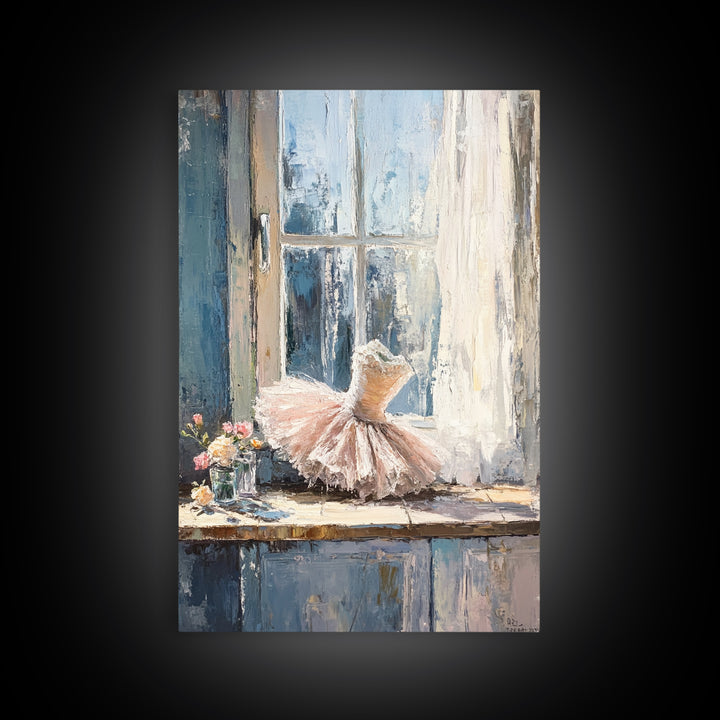 Pink Ballet Dress By Sunlit Window Canvas Print, Feminine Wall Art, Girls Room Decor, Nursery Decor, Gift For Dancer, Bedroom Decor