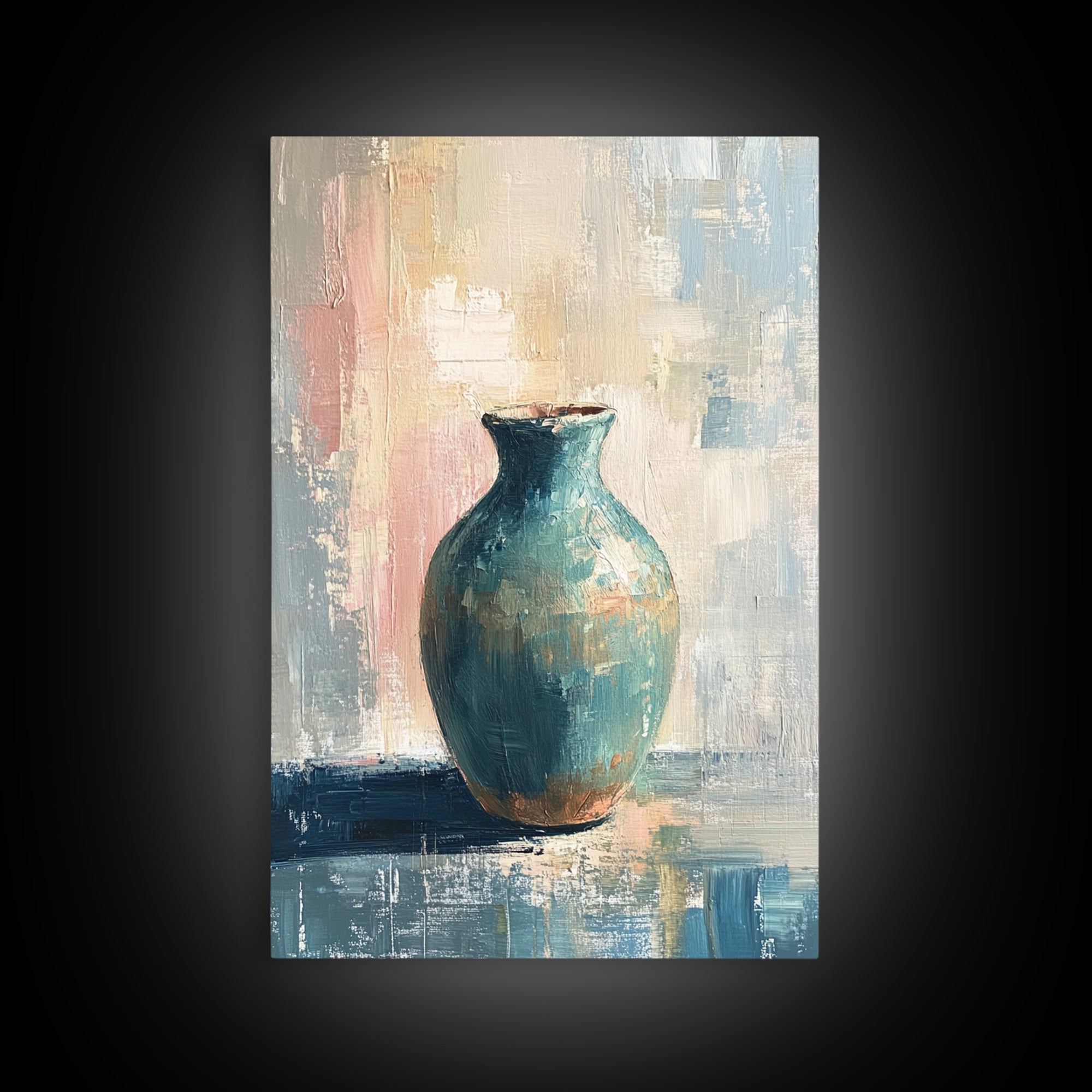 Turquoise Ceramic Vase Canvas Print, Modern Still Life Painting, Teal Wall Decor, Minimalist Art, Living Room Decor, Home Decor