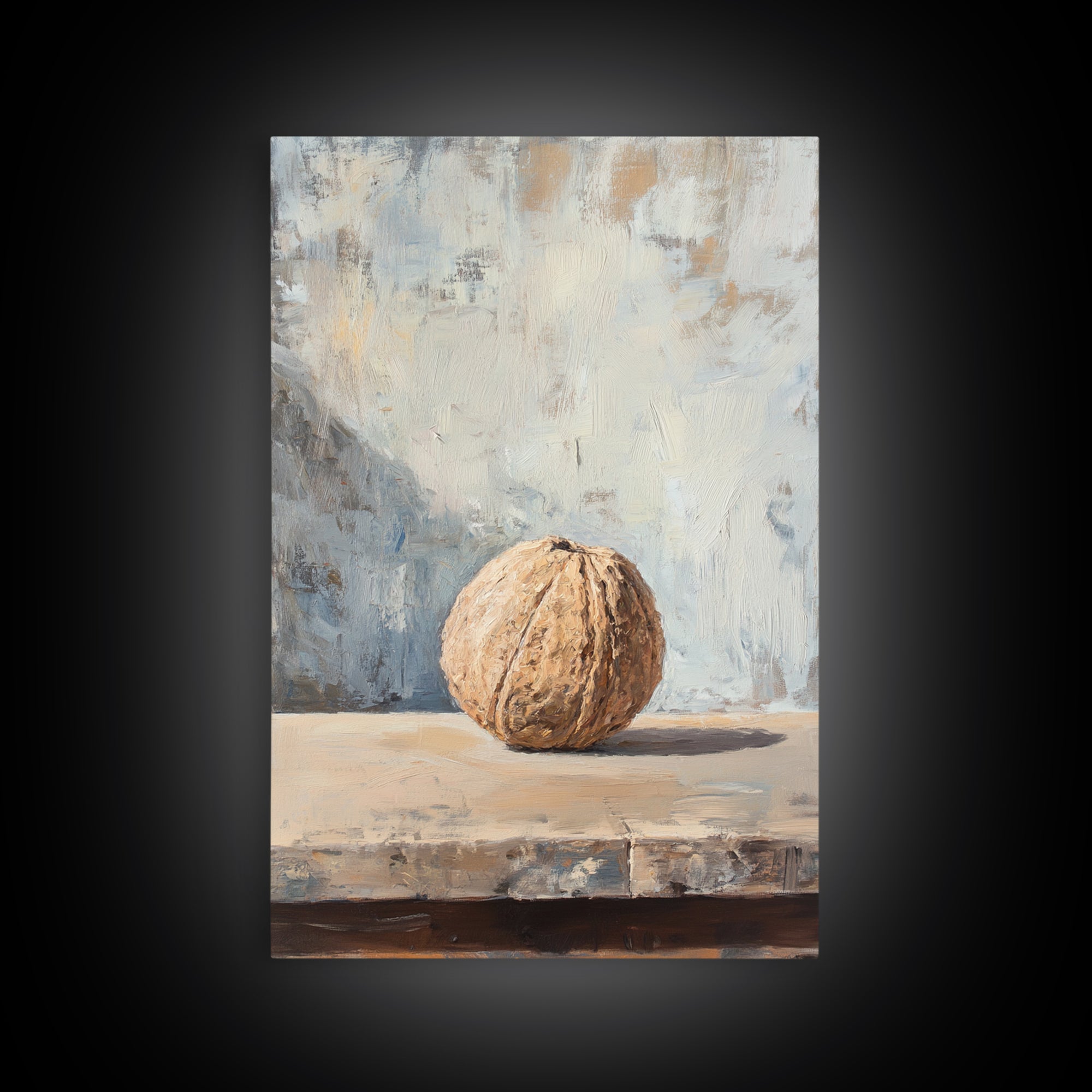 Minimal Walnut Still Life On Shelf Canvas Print, Neutral Kitchen Wall Art For Rustic Home Decor And Farmhouse Wall Decor