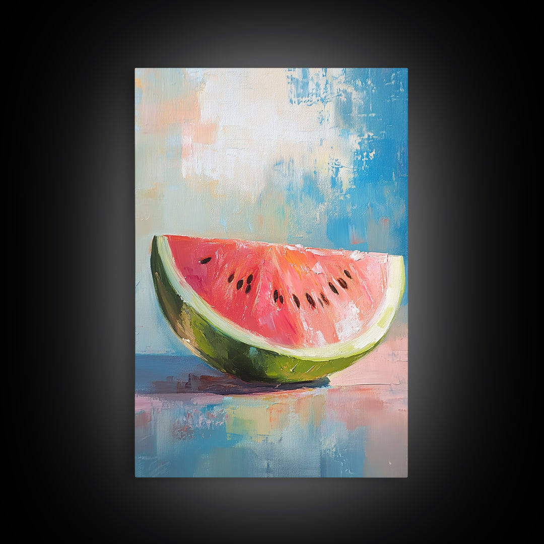 Bright Watermelon Slice Still Life Wall Art, Colorful Kitchen Decor, Summer Fruit Painting, Modern Farmhouse Art Print, Housewarming Gift