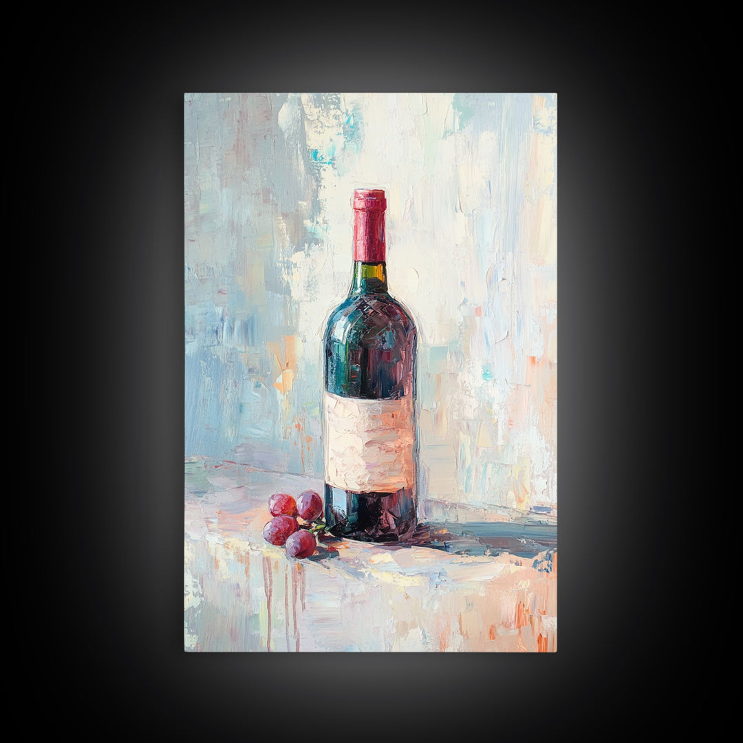 Red Wine Bottle With Grapes Canvas Print, Winery Wall Art, Dining Room Decor, Kitchen Wall Decor, Gift For Wine Lover, Housewarming Gift