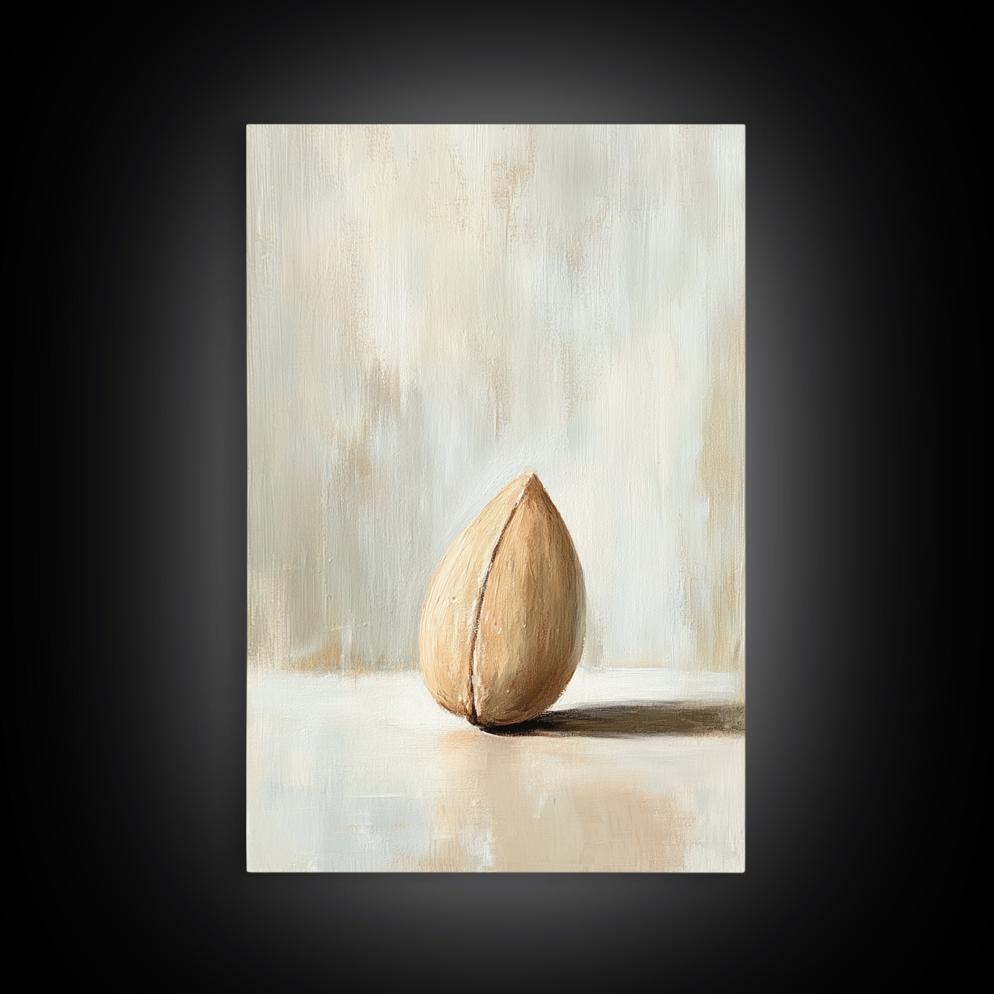 Single Almond Shell Minimalist Canvas Print, Neutral Still Life Wall Art For Kitchen, Japandi Decor, Organic Modern Home