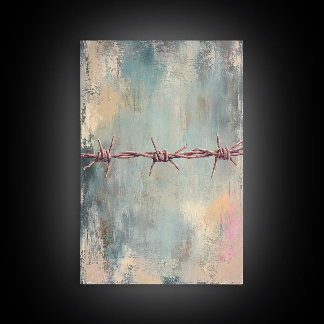 Barbed Wire Minimalist Wall Art, Western Rustic Decor, Industrial Canvas Print, Moody Office Art, Man Cave Decor, Masculine Gift For Him
