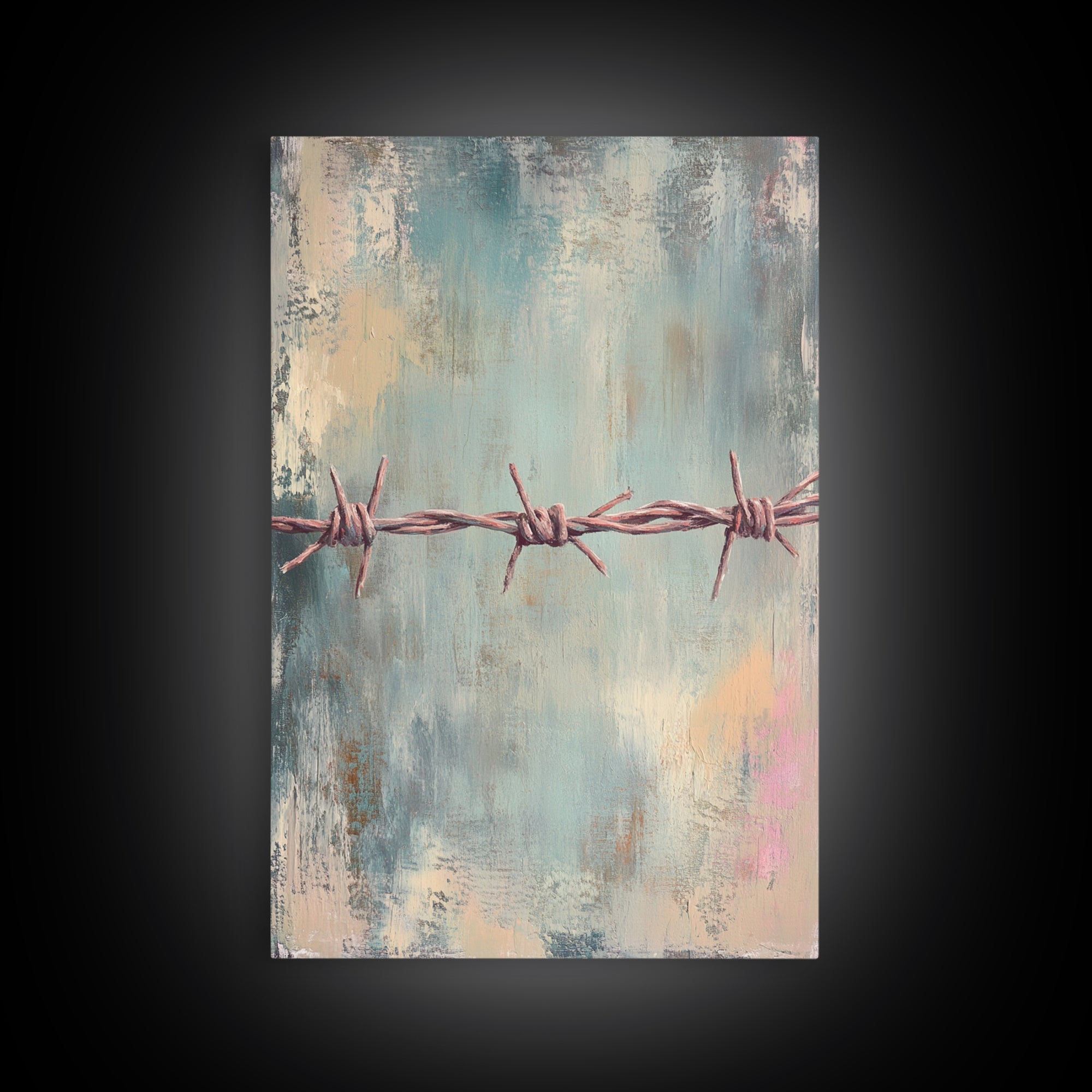 Barbed Wire Minimalist Wall Art, Western Rustic Decor, Industrial Canvas Print, Moody Office Art, Man Cave Decor, Masculine Gift For Him