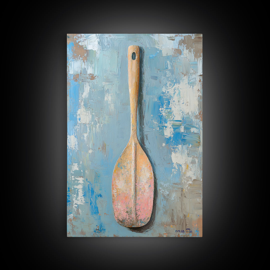 Weathered Wooden Spoon Canvas Print, Rustic Kitchen Wall Art, Farmhouse Decor, Minimalist Food Poster, Housewarming Gift For Chef