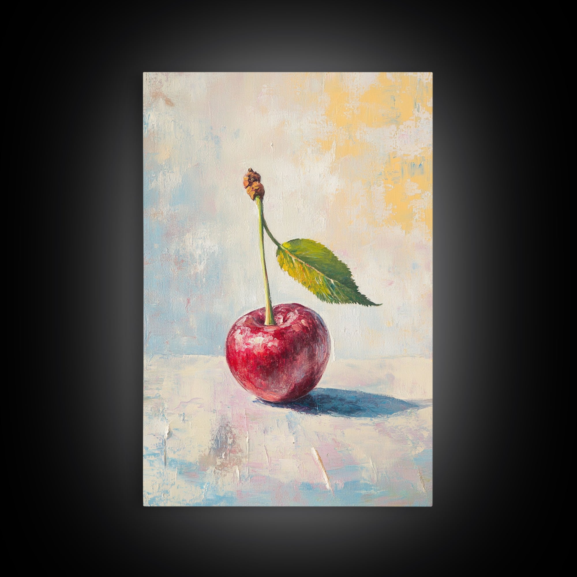 Red Cherry Still Life With Leaf Wall Art, Rustic Kitchen Decor, Fruit Art Print, Farmhouse Dining Room Home Decor Gift Idea