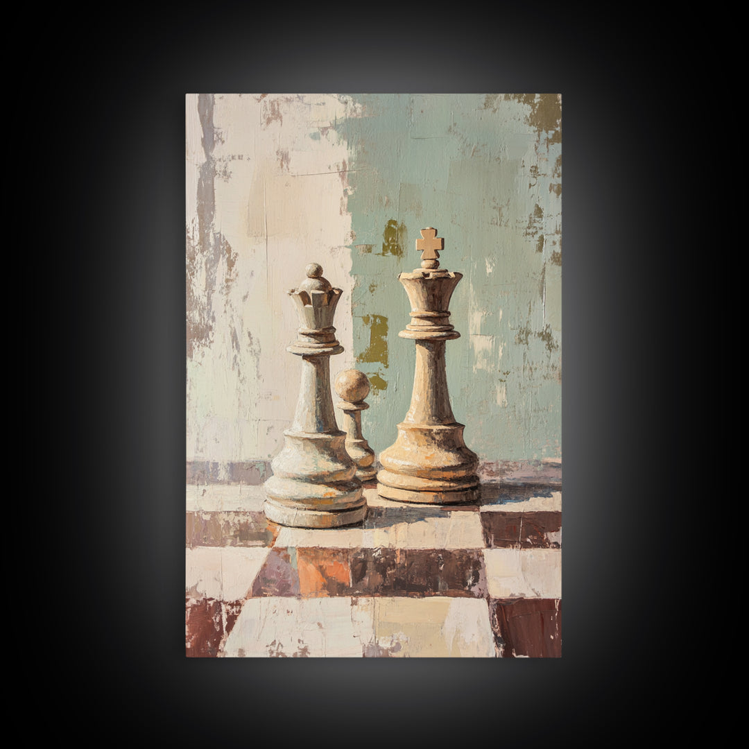 Minimal Chess Kings Still Life Canvas Print, Modern Game Room Wall Art, Office Decor, Masculine Gift For Him, Neutral Home Decor