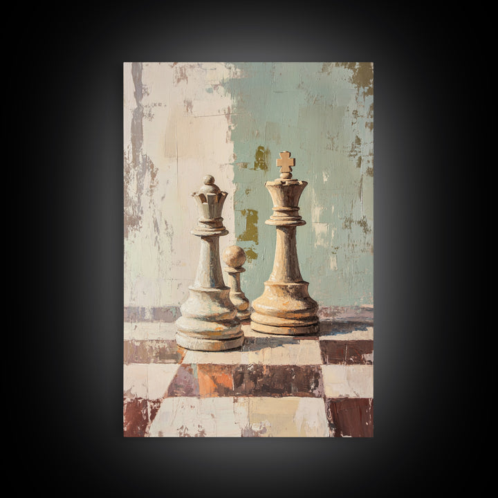 Minimal Chess Kings Still Life Canvas Print, Modern Game Room Wall Art, Office Decor, Masculine Gift For Him, Neutral Home Decor