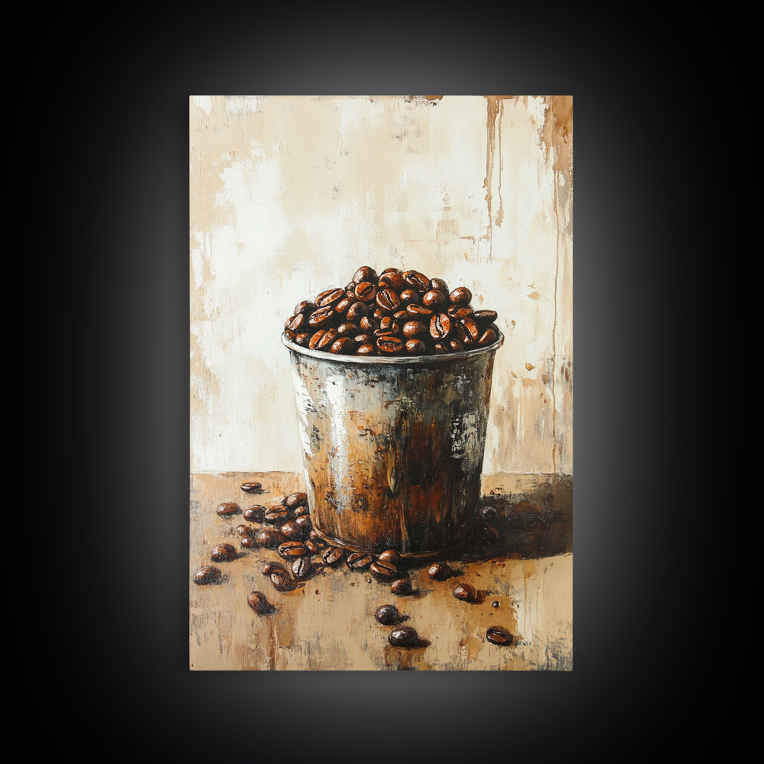 Coffee Beans In Rustic Tin Canvas Print, Kitchen Wall Art, Coffee Bar Decor, Cafe Poster, Foodie Gift For Coffee Lovers Art