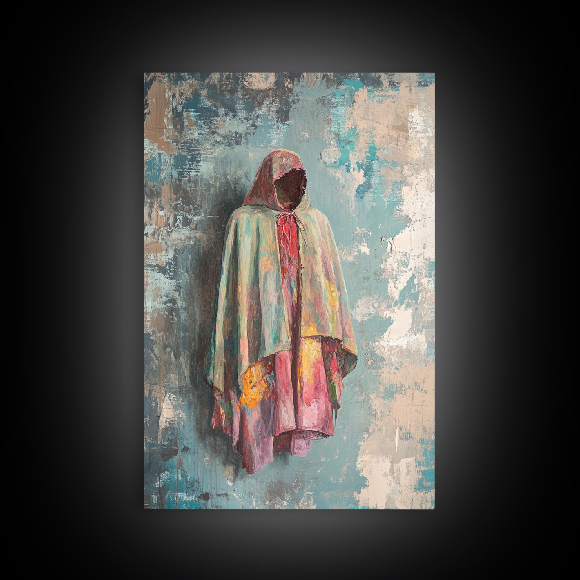 Hooded Pastel Figure In Flowing Robe, Wall Art, African Inspired Art, Cultural Wall Decor, Boho Neutral Home Decor Gift Idea