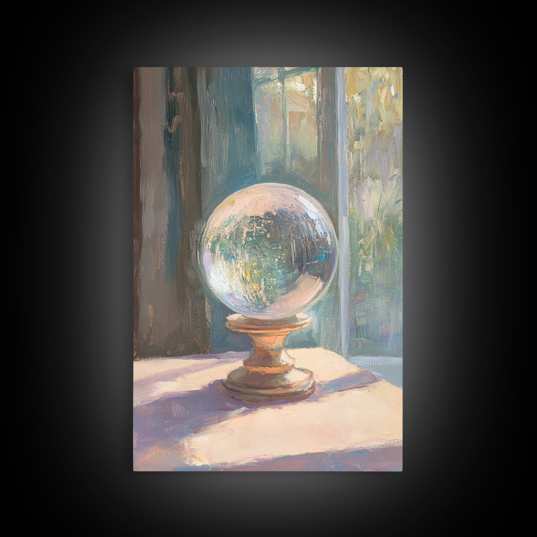 Crystal Ball In Sunlit Window Canvas Print, Mystical Wall Art, Celestial Decor, Spiritual Home Decor, Unique Gift For Her