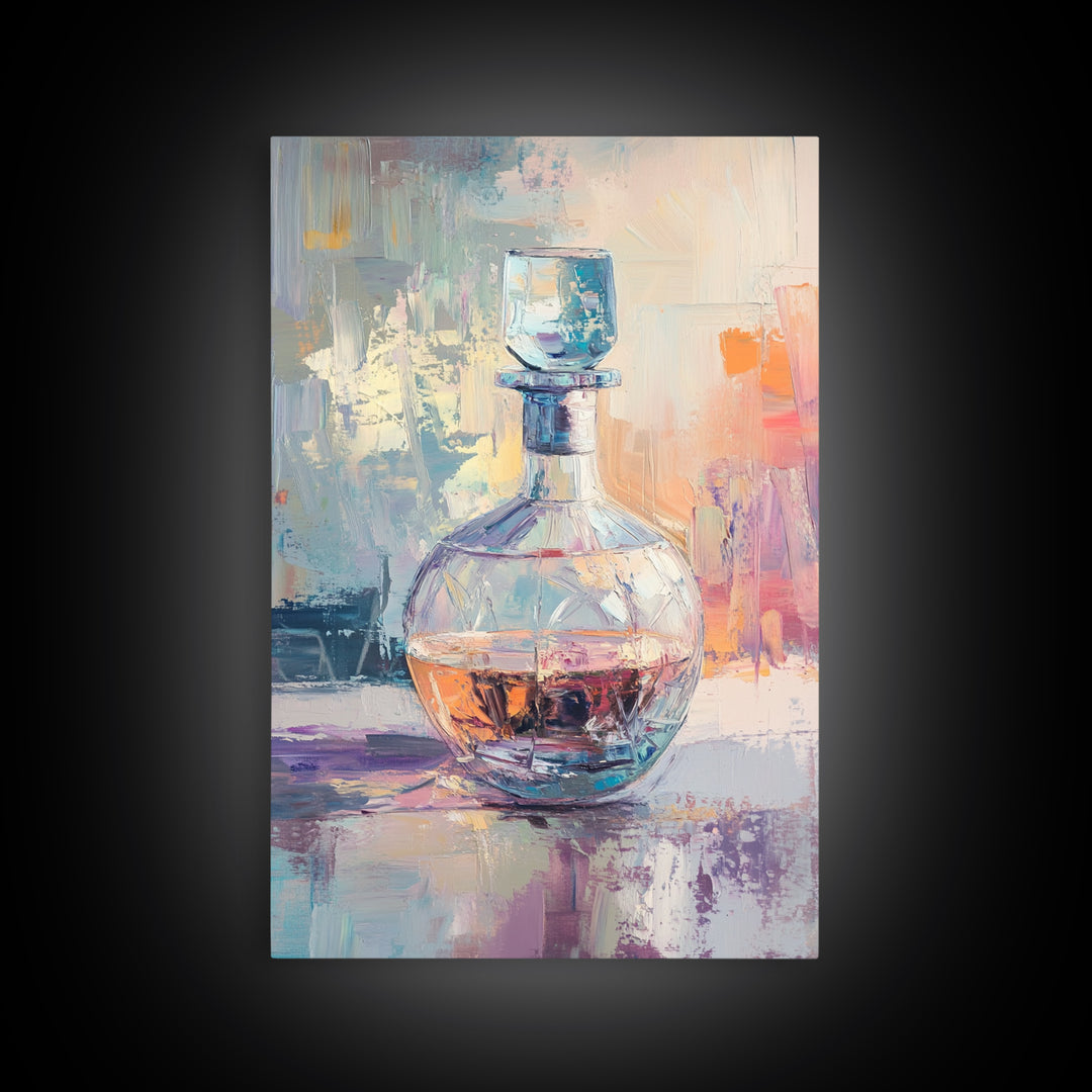 Crystal Whiskey Decanter Canvas Print, Bar Cart Wall Art, Home Bar Decor, Man Cave Decor, Cocktail Art Gift For Him, Office Decor