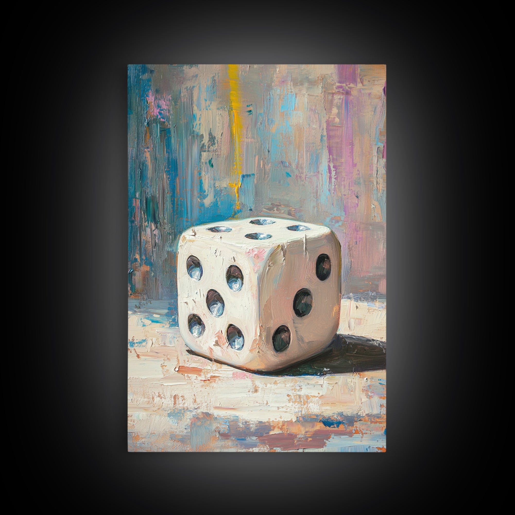 White Dice Still Life Canvas Print, Game Room Wall Art, Casino Wall Art, Man Cave Decor, Poker Decor, Gift For Him, Home Bar Decor