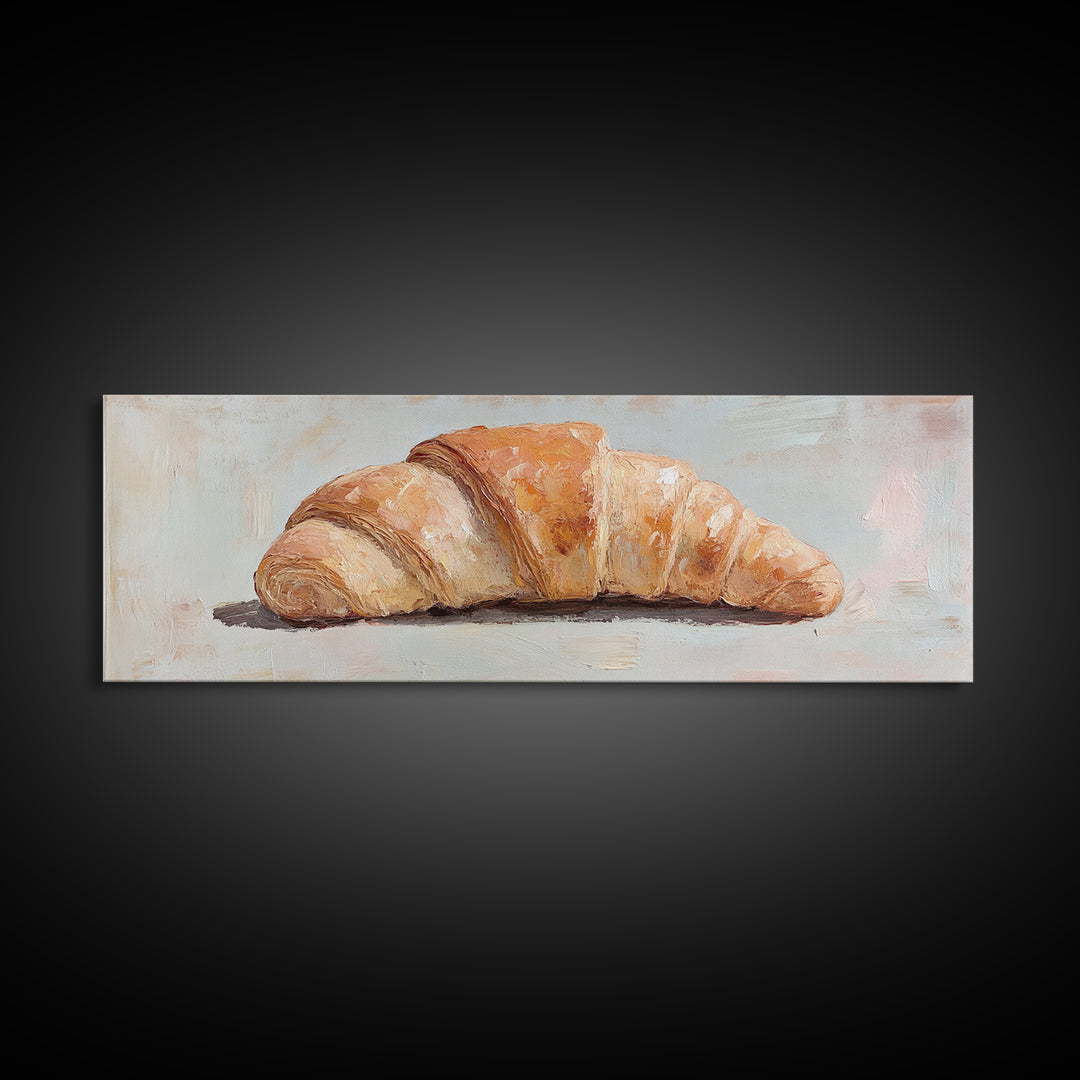 Golden Croissant Canvas Print, French Bakery Art, Kitchen Wall Decor, Cafe Poster, Food Lover Gift, Parisian Home Decor Print