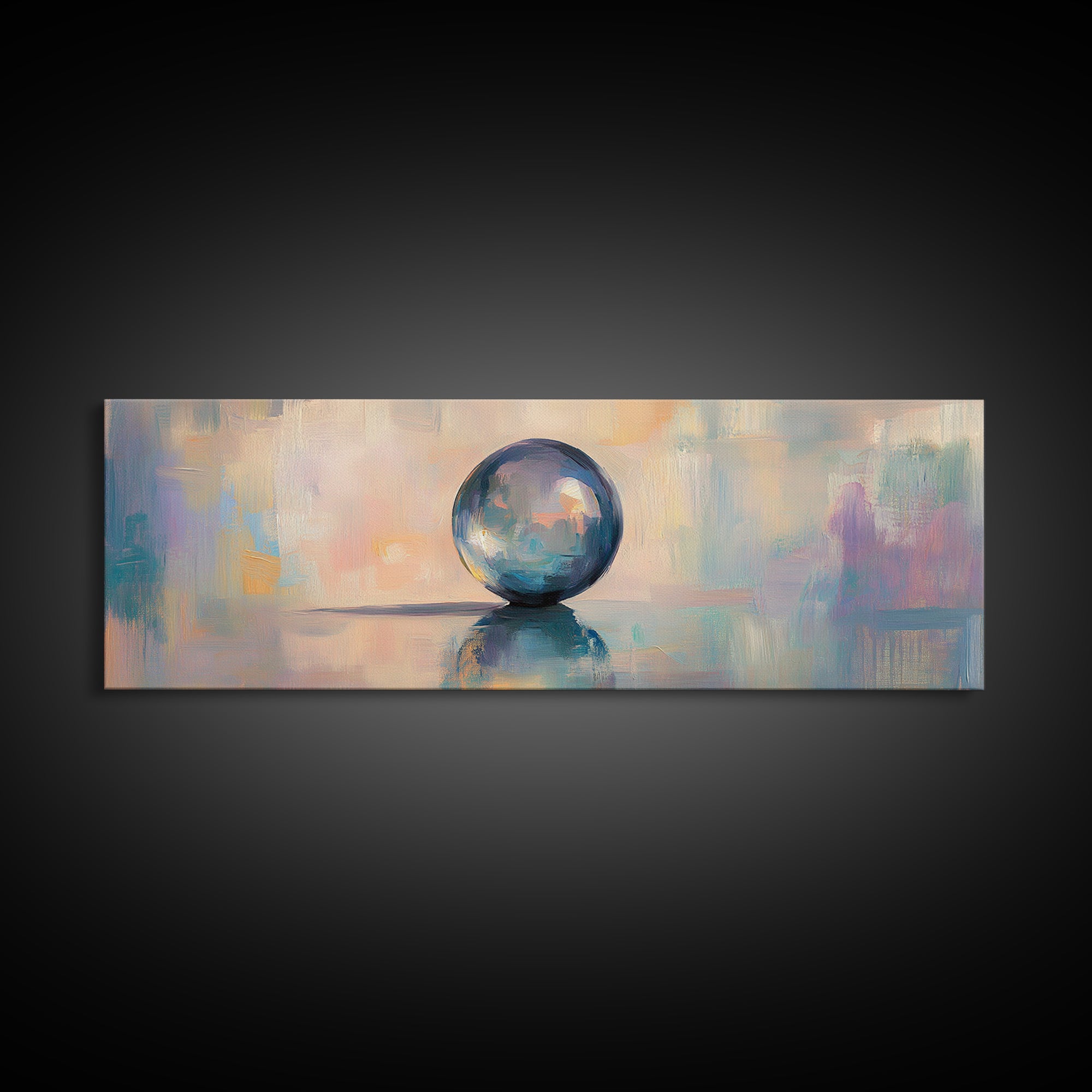 Reflective Blue Glass Sphere Wall Art, Modern Abstract Still Life, Contemporary Canvas Wall Art, Office Decor, Calming Print