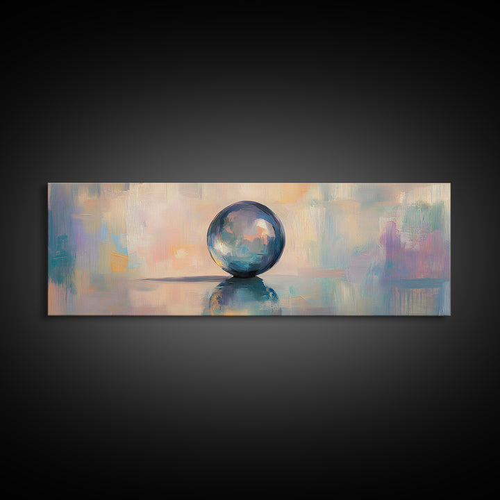 Reflective Blue Glass Sphere Wall Art, Modern Abstract Still Life, Contemporary Canvas Wall Art, Office Decor, Calming Print