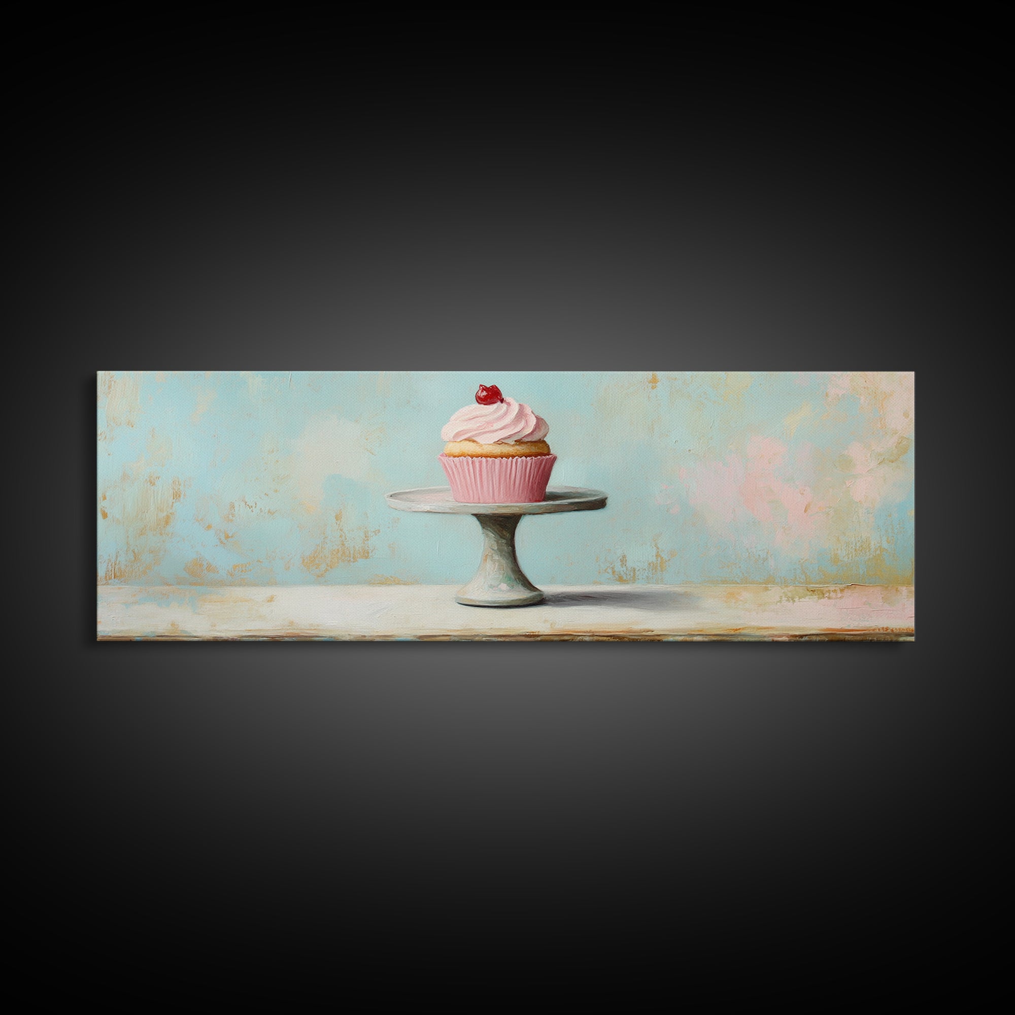 Pink Cupcake On Pedestal Wall Art, Cute Bakery Art, Kitchen Decor, Girls Room Decor, Dessert Print, Gift For Foodie, Home Decor