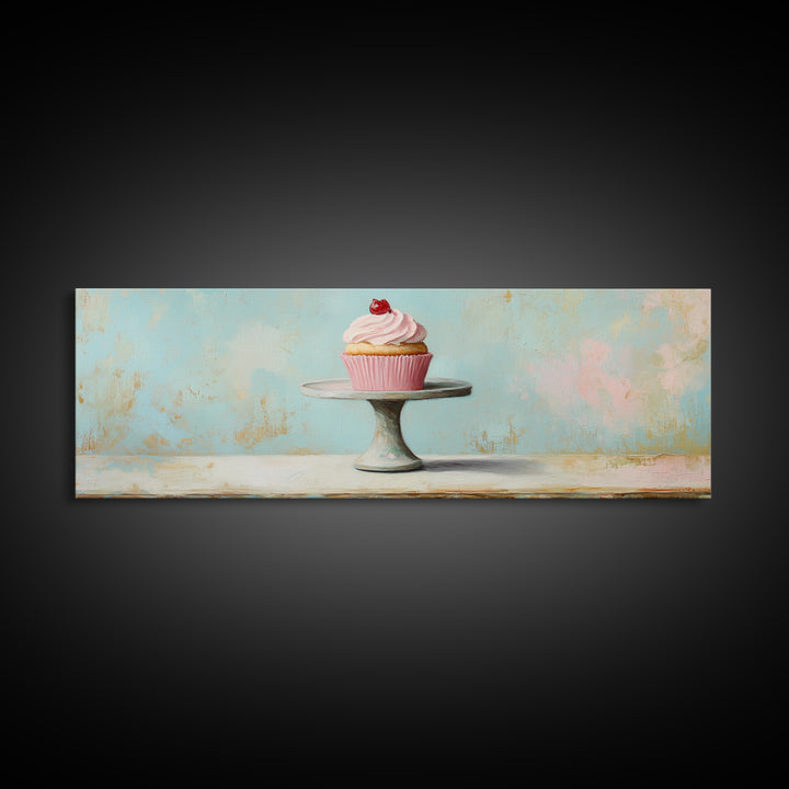 Pink Cupcake On Pedestal Wall Art, Cute Bakery Art, Kitchen Decor, Girls Room Decor, Dessert Print, Gift For Foodie, Home Decor