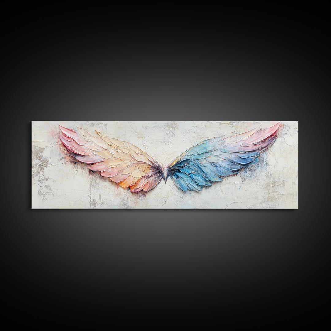 Pastel Angel Wings Textured Wall Art, Celestial Feather Canvas Print For Bedroom, Nursery, Boho Home Decor, Living Room Decor Gift