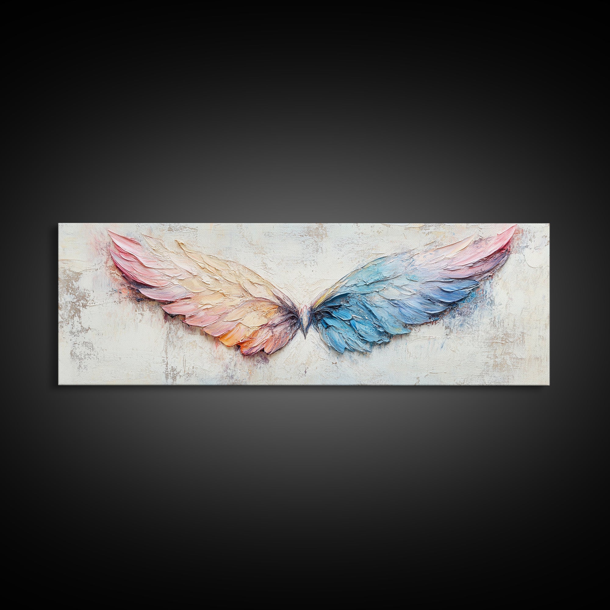 Pastel Angel Wings Textured Wall Art, Celestial Feather Canvas Print For Bedroom, Nursery, Boho Home Decor, Living Room Decor Gift