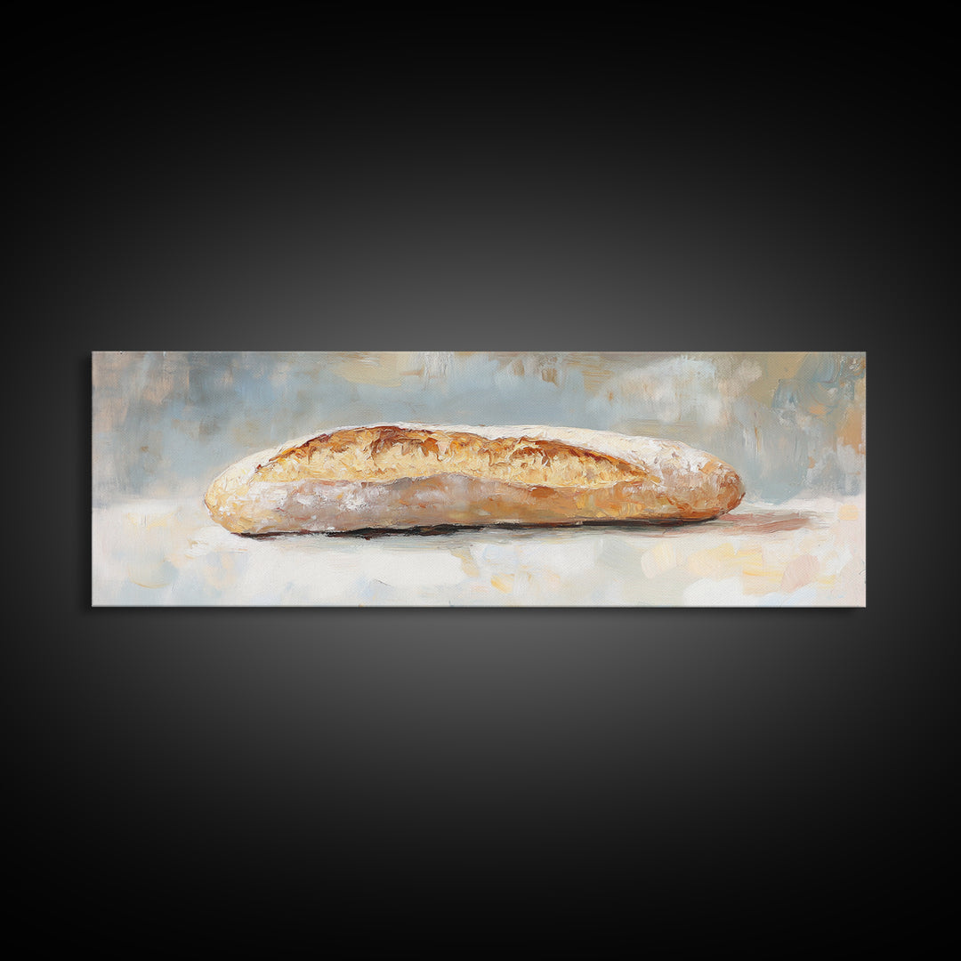 Rustic Baguette Bread Still Life Wall Art, French Bakery Canvas Print For Kitchen, Cafe Decor, Foodie Gift, Dining Room Print