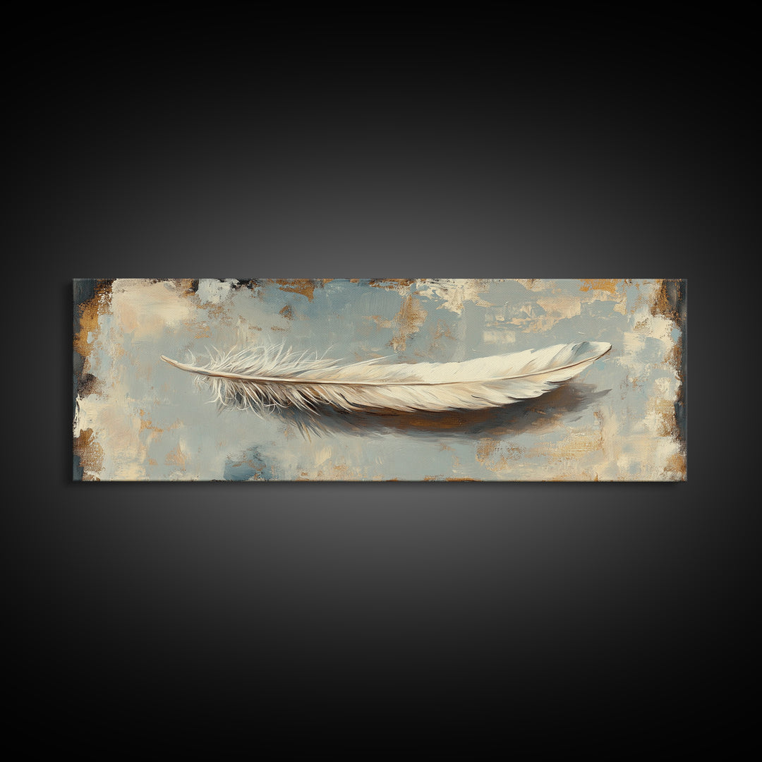 White Feather On Textured Neutral Wall Art, Minimalist Canvas Print For Bedroom, Boho Decor, Calming Coastal Home Decor Gift