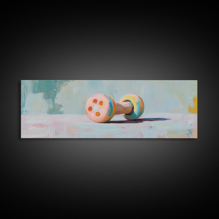Pastel Dumbbell Still Life Canvas Print, Fitness Studio Decor, Home Gym Wall Art, Pilates Gift, Wellness Workout Room Decor