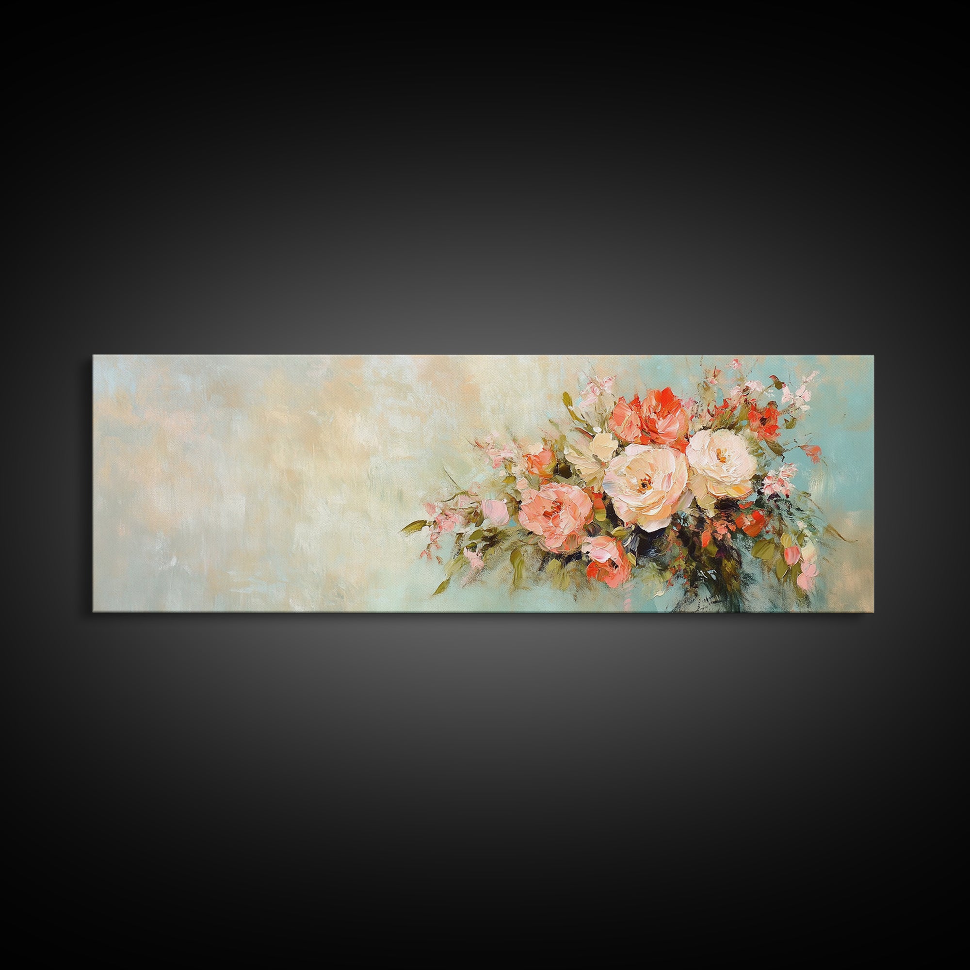 Romantic Peach Rose Bouquet Framed Canvas Print, Floral Wall Art For Bedroom Decor Living Room Decor And Housewarming Gift For Her