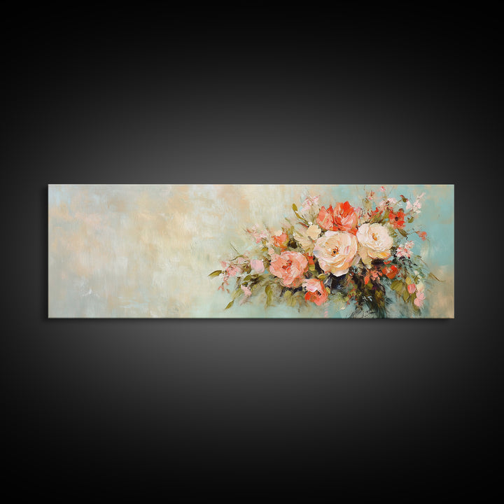 Romantic Peach Rose Bouquet Framed Canvas Print, Floral Wall Art For Bedroom Decor Living Room Decor And Housewarming Gift For Her