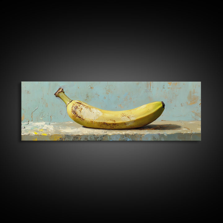 Rustic Yellow Banana Still Life Canvas Print, Whimsical Kitchen Wall Art For Food Decor Dining Room Decor And Housewarming Gift