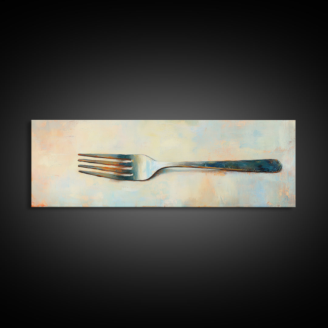 Rustic Silver Fork Still Life Wall Art, Minimalist Kitchen Canvas Print For Dining Room Decor Modern Home Decor And Foodie Gift