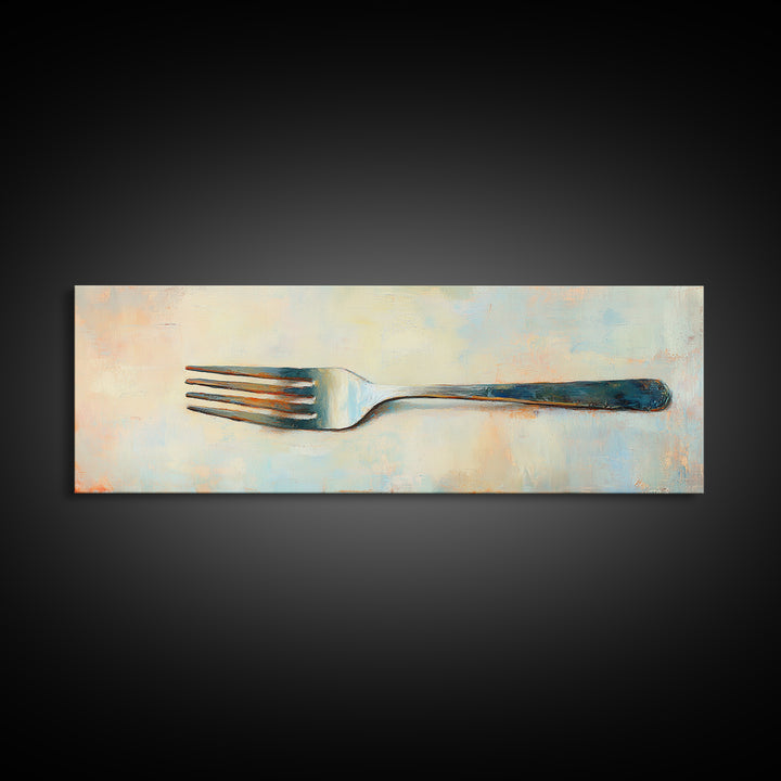 Rustic Silver Fork Still Life Wall Art, Minimalist Kitchen Canvas Print For Dining Room Decor Modern Home Decor And Foodie Gift