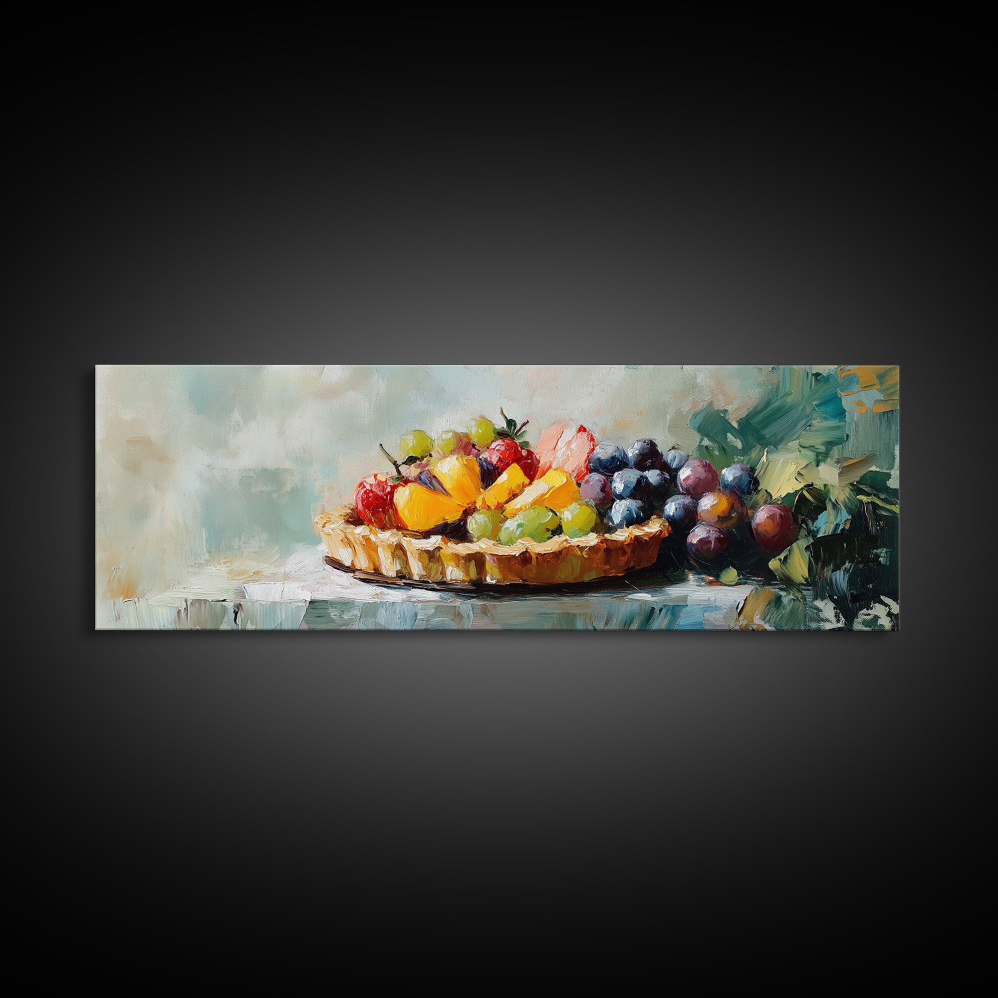 Colorful Fruit Tart Still Life Wall Art, Kitchen Canvas Print, Farmhouse Dining Room Decor, Foodie Gift, Vibrant Art Print