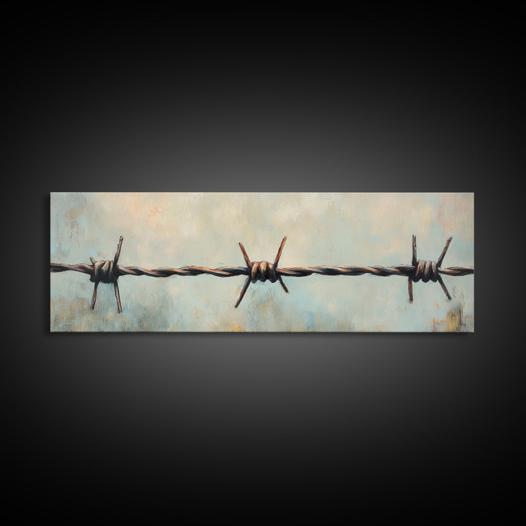 Rustic Barbed Wire Fence Wall Art, Western Canvas Print, Farmhouse Country Decor, Industrial Ranch Masculine Office Decor