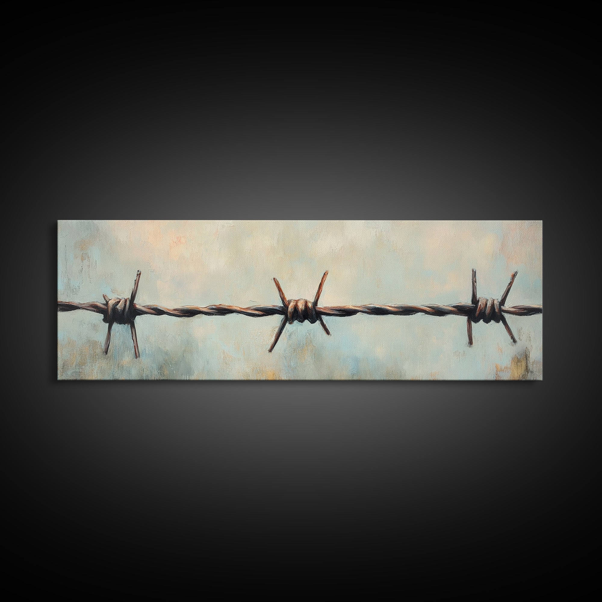 Rustic Barbed Wire Fence Wall Art, Western Canvas Print, Farmhouse Country Decor, Industrial Ranch Masculine Office Decor